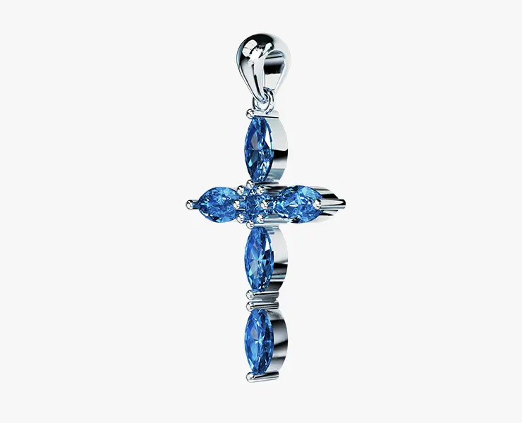 Thin Marquise stones cross pendant and round center stone