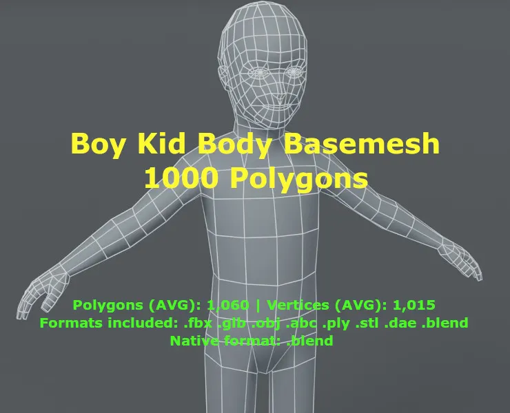 Boy Kid Body Base Mesh 3D Model 1000 Polygons