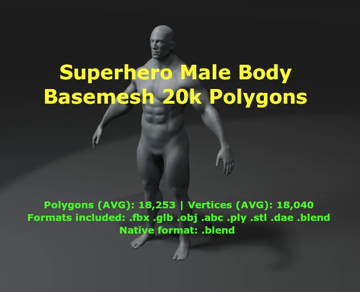 Superhero Male Body Base Mesh 3D Model 20k Polygons