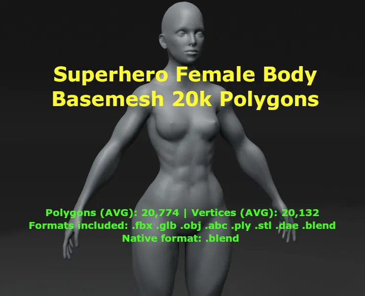 Superhero Female Body Base Mesh 3D Model 20k Polygons