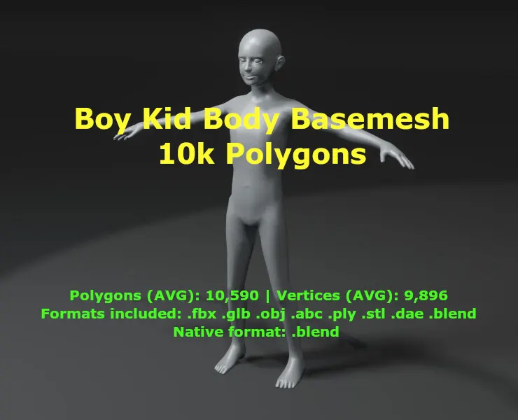 Boy Kid Body Base Mesh 3D Model 10k Polygons