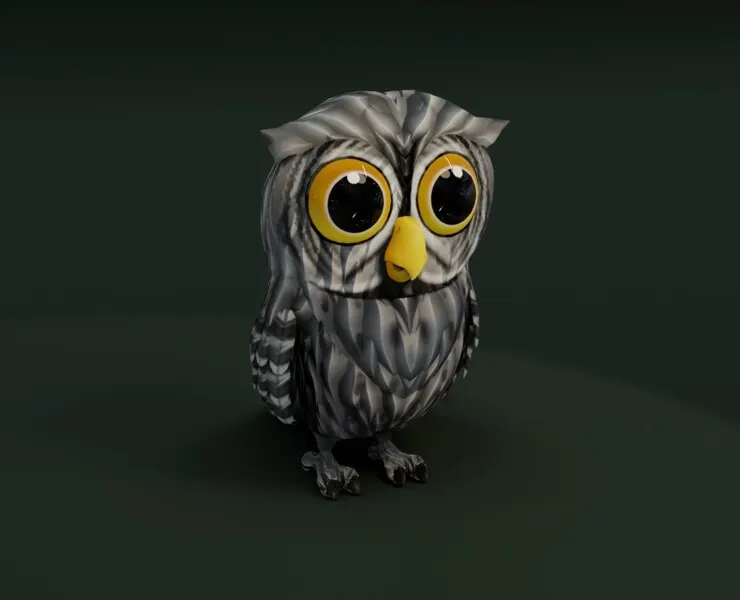 Cartoon Grey Owl Animated 3D Model