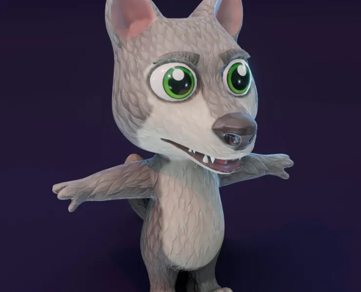 Cartoon Wolf Animated 3D Model