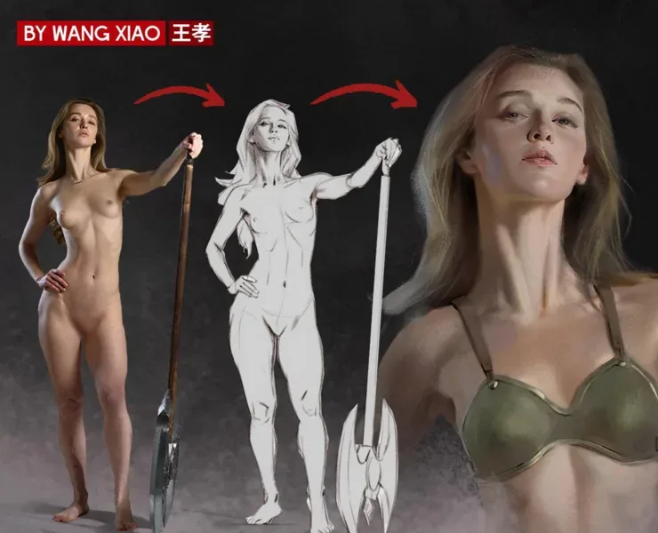 Warrior Female Drawing Process Video by Wang Xiao
