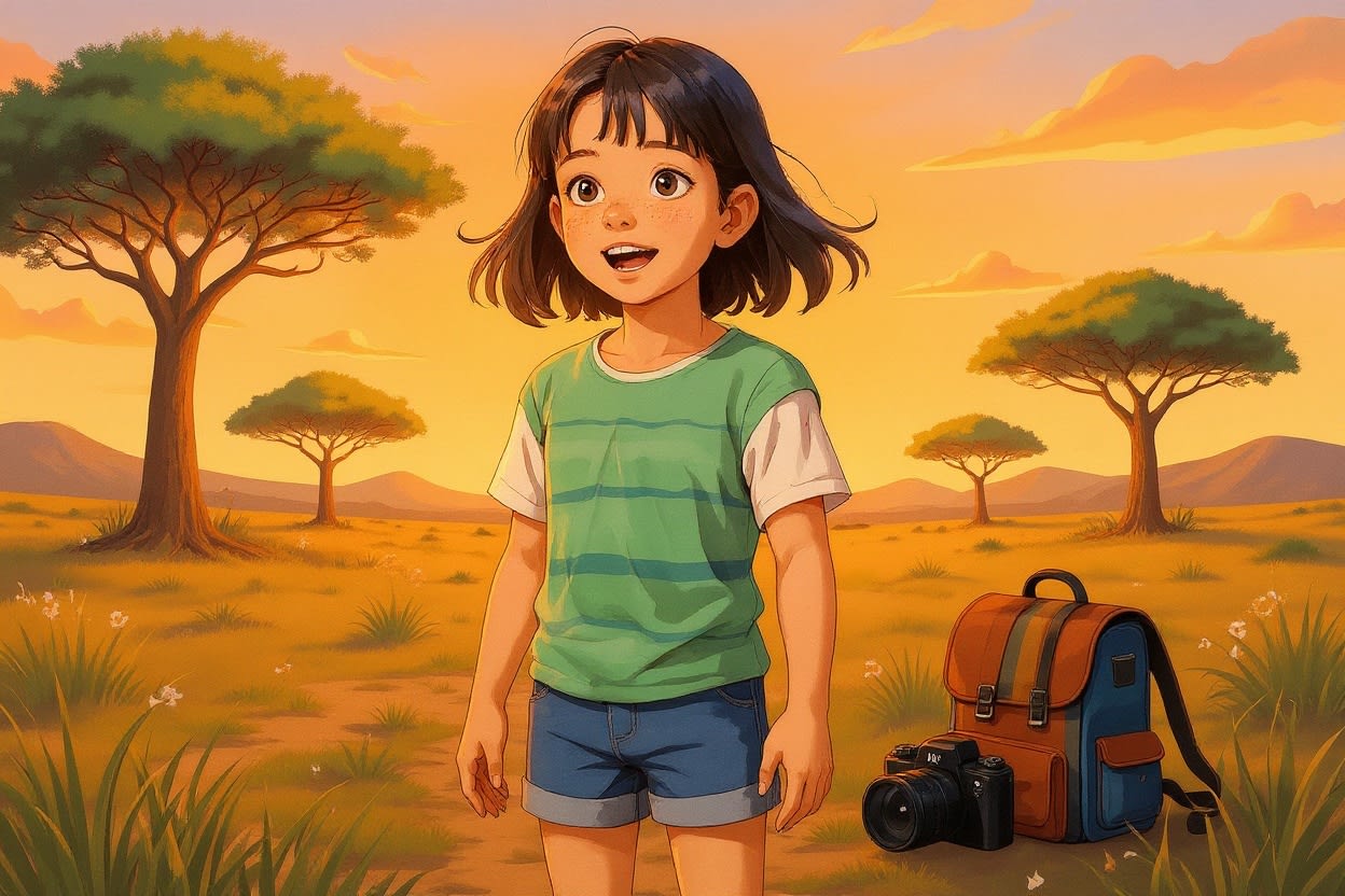 Shreya's Wild Safari Adventure — illustration for page 1