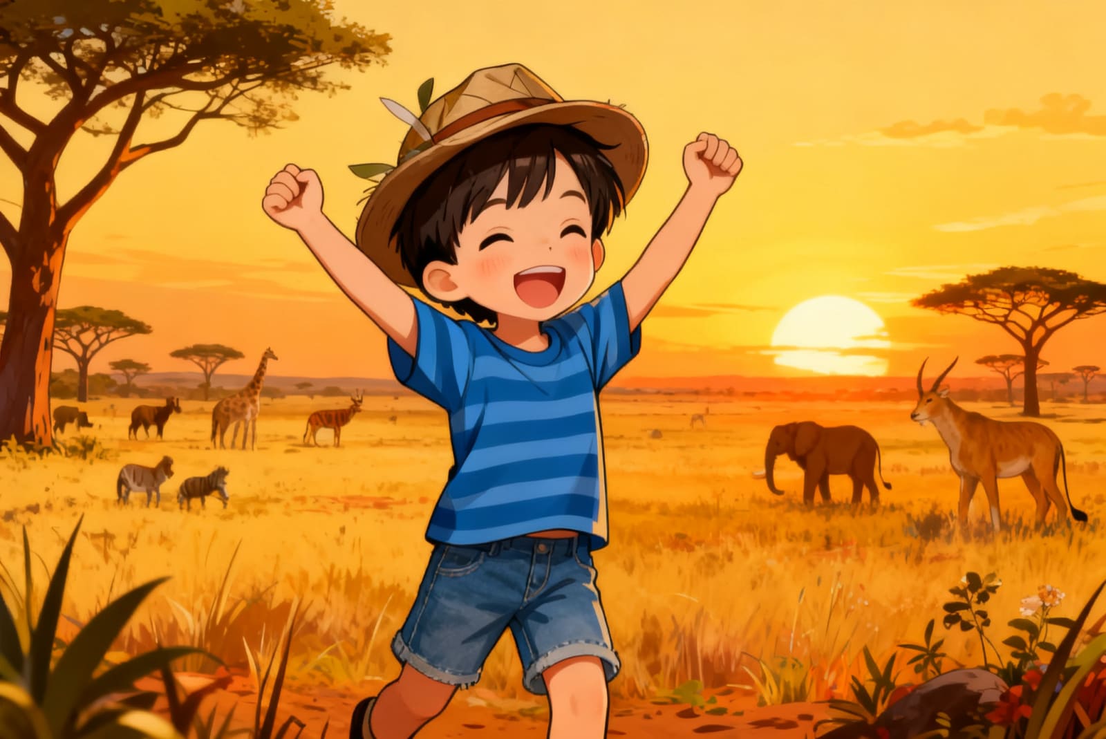 Aahana's Animal Safari Adventure — illustration for page 1