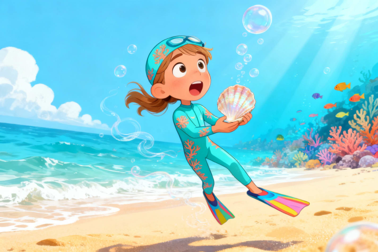 Shreya's Underwater Adventure — illustration for page 1