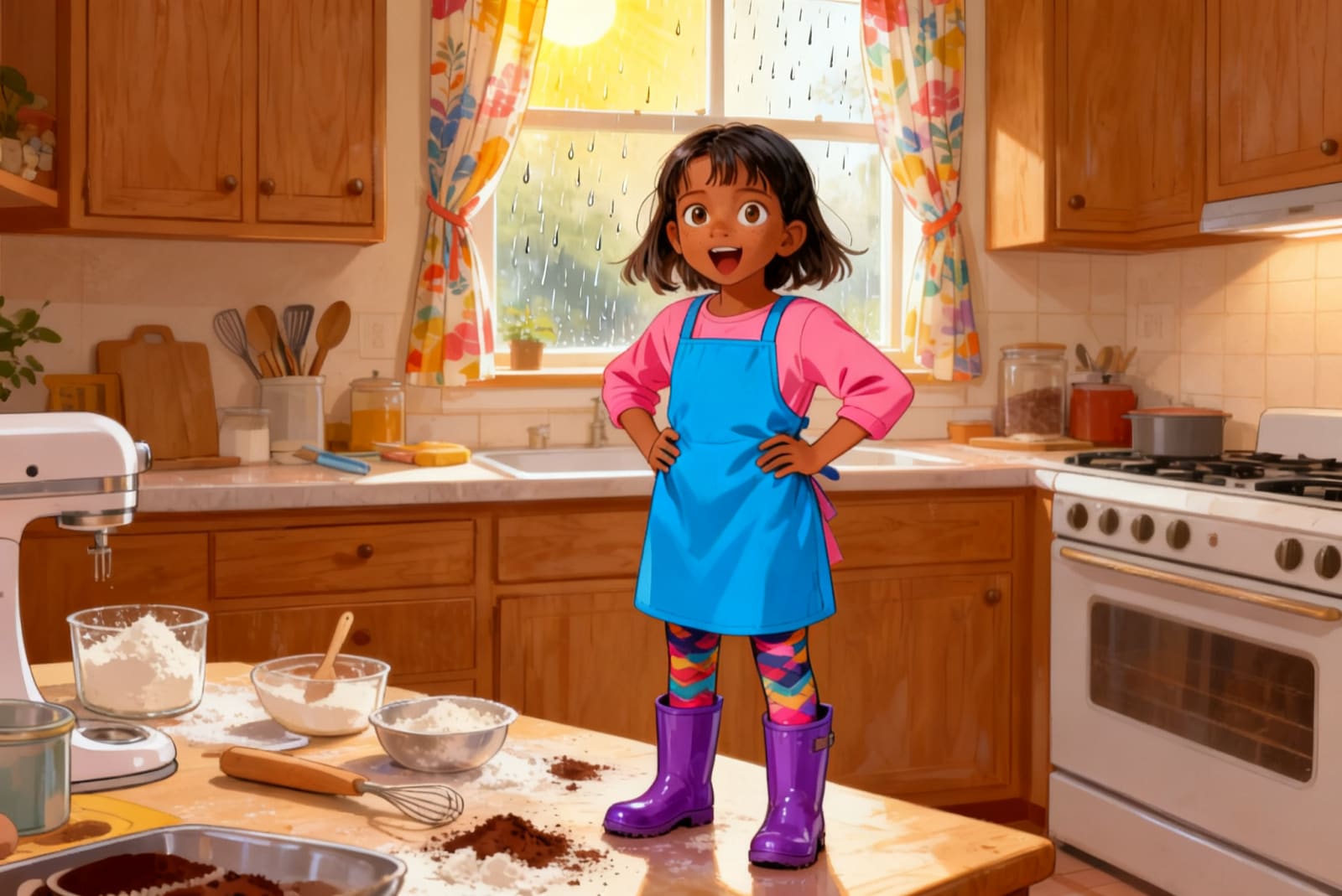 Shreya's Rainy Day Bake Off — illustration for page 1