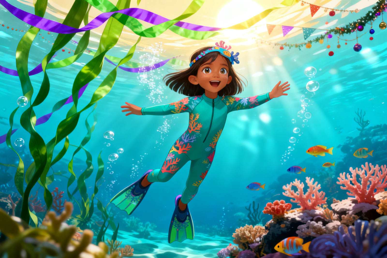 Shreya's Underwater Festival Adventure — illustration for page 1