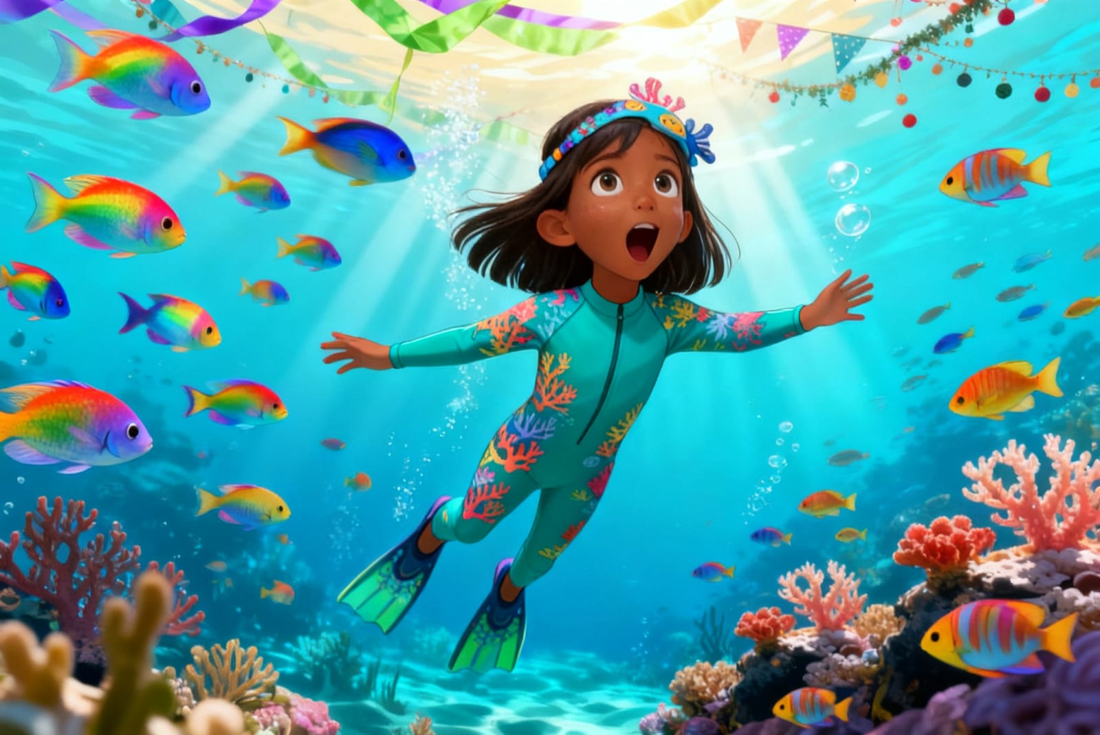 Shreya's Underwater Festival Adventure — illustration for page 2