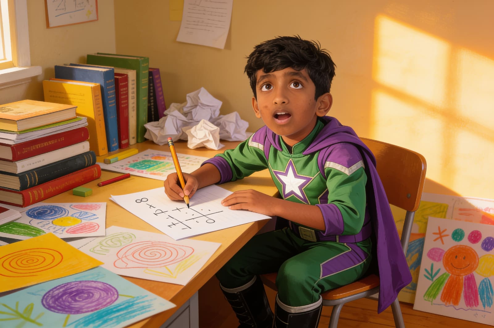 Saaadhan and the Homework Hero League — illustration for page 8