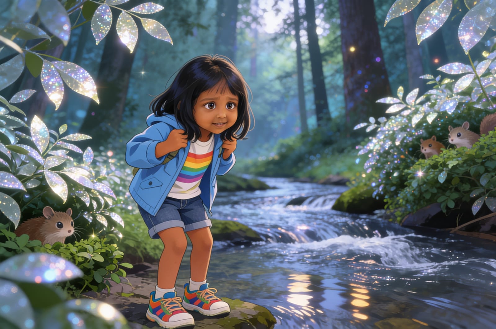 Aahana and the Rainbow Mushroom Bridge — illustration for page 1