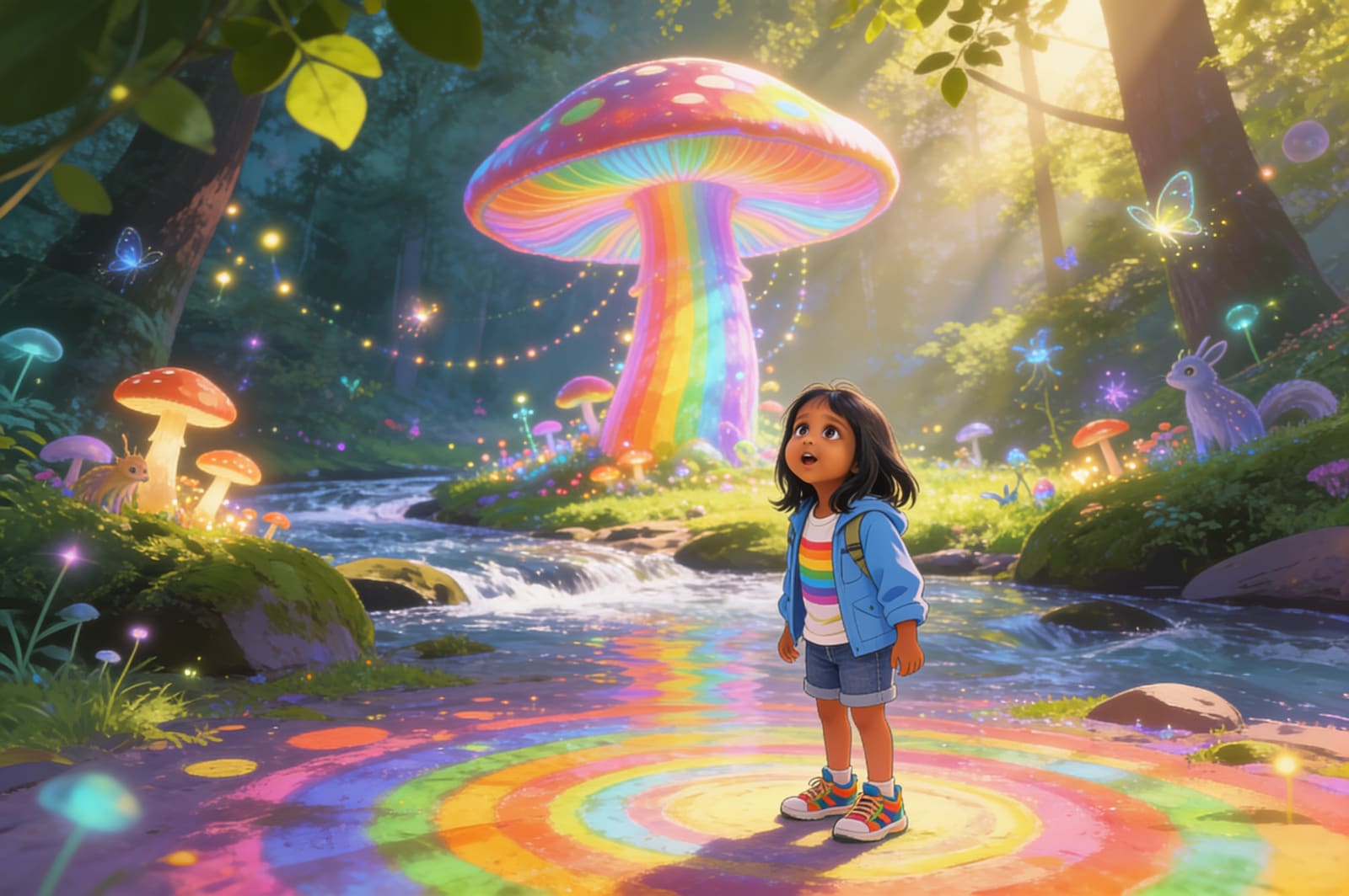 Aahana and the Rainbow Mushroom Bridge — illustration for page 2