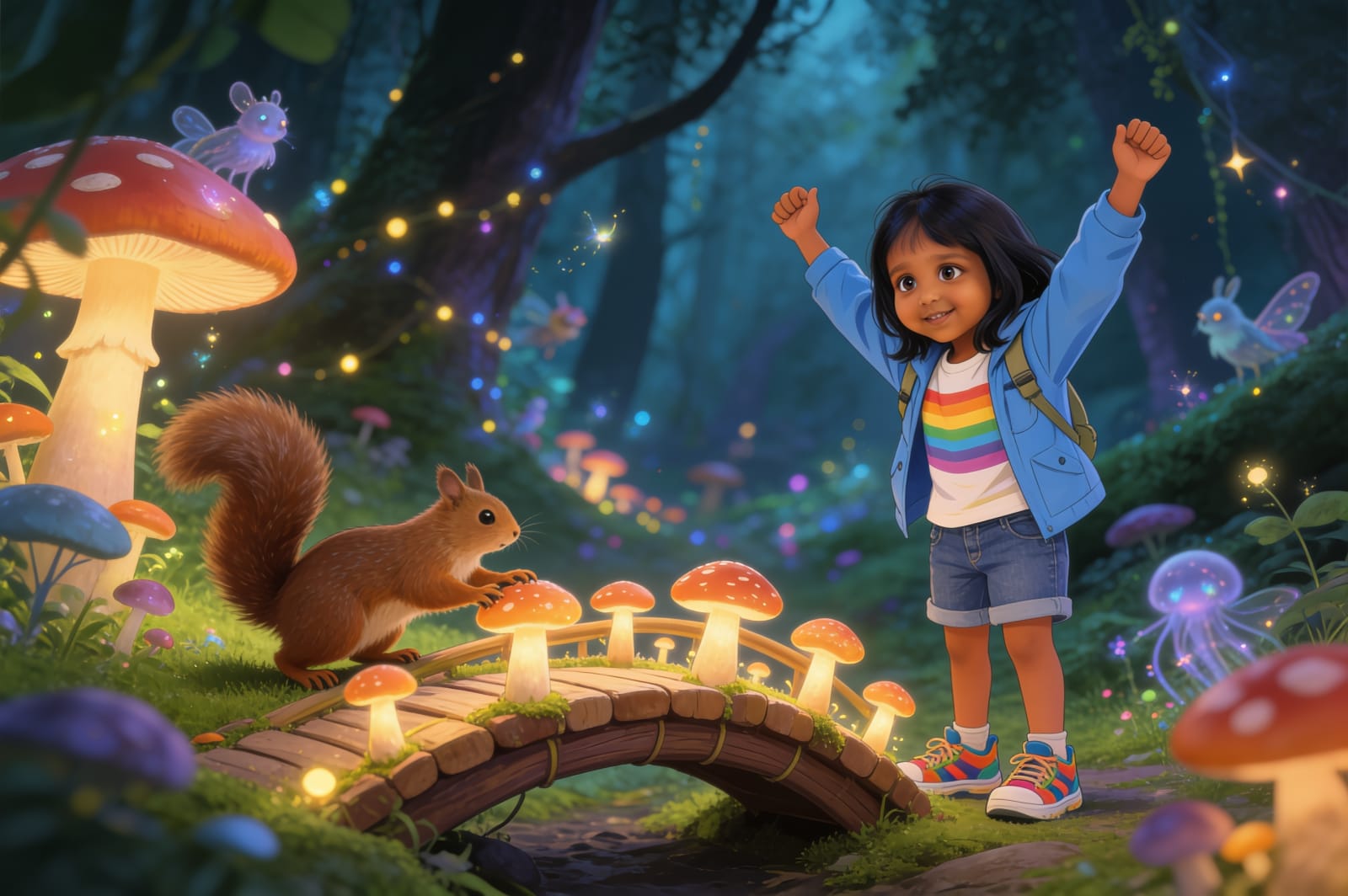 Aahana and the Rainbow Mushroom Bridge — illustration for page 3