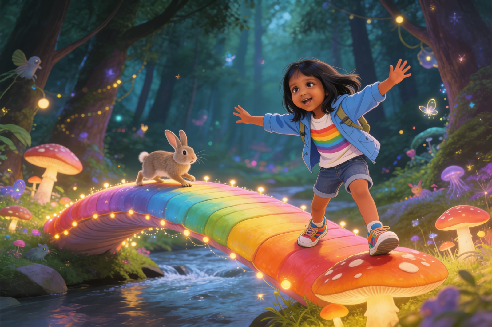 Aahana and the Rainbow Mushroom Bridge — illustration for page 4