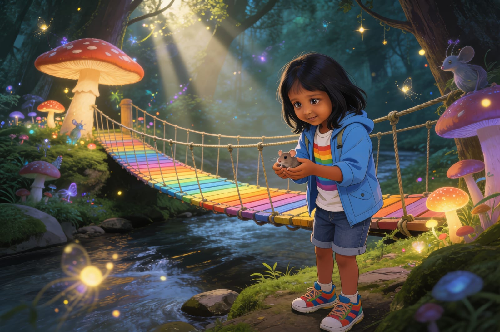 Aahana and the Rainbow Mushroom Bridge — illustration for page 7
