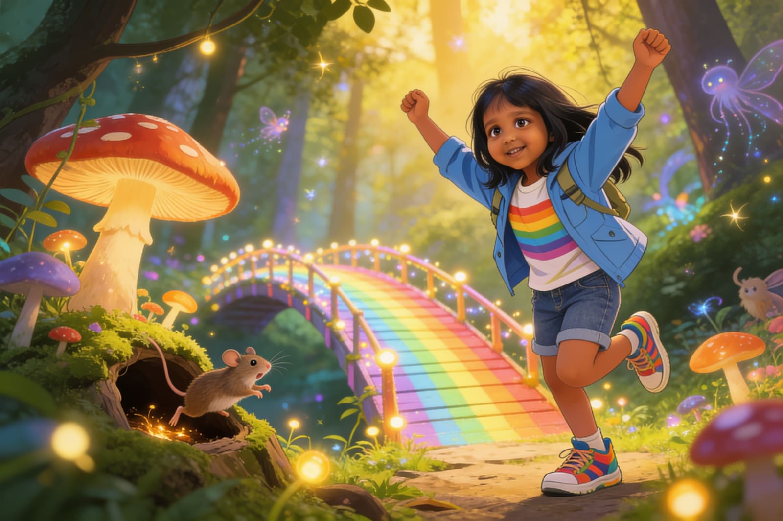 Aahana and the Rainbow Mushroom Bridge — illustration for page 9