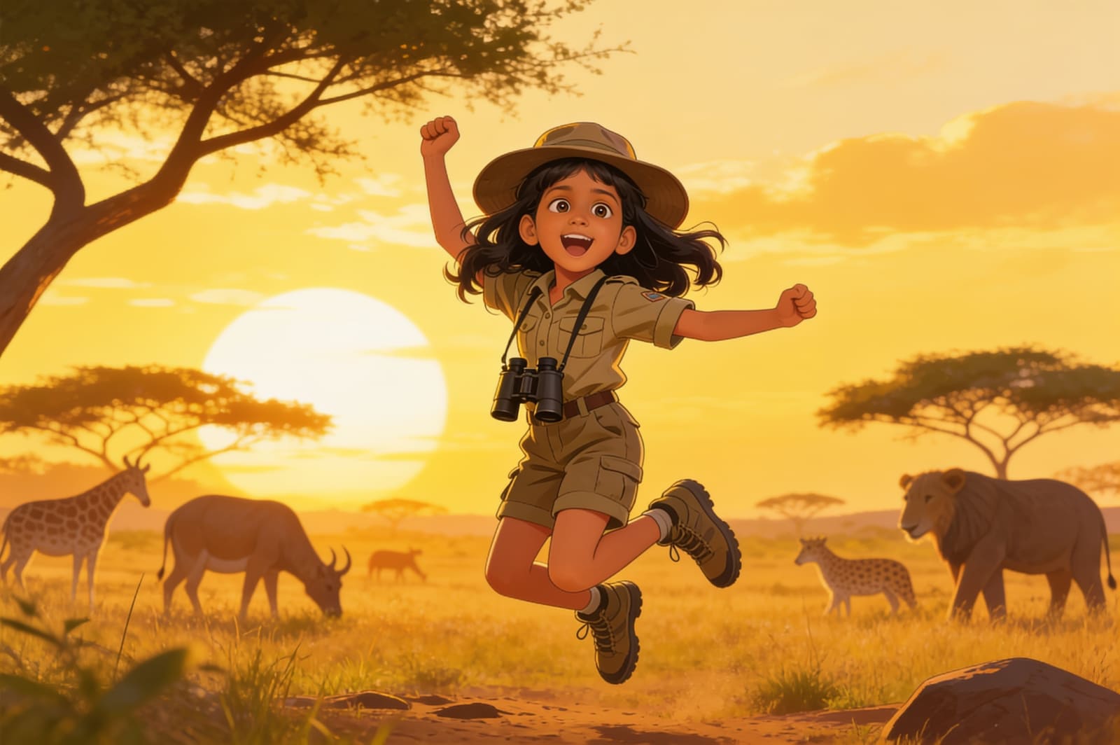 Shreya's Wild Safari Adventure — illustration for page 1