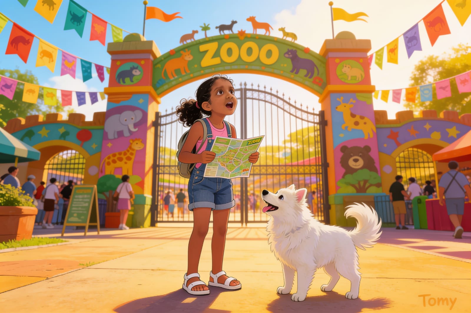 Shreya's Zoo Adventure with Tomy — illustration for page 2