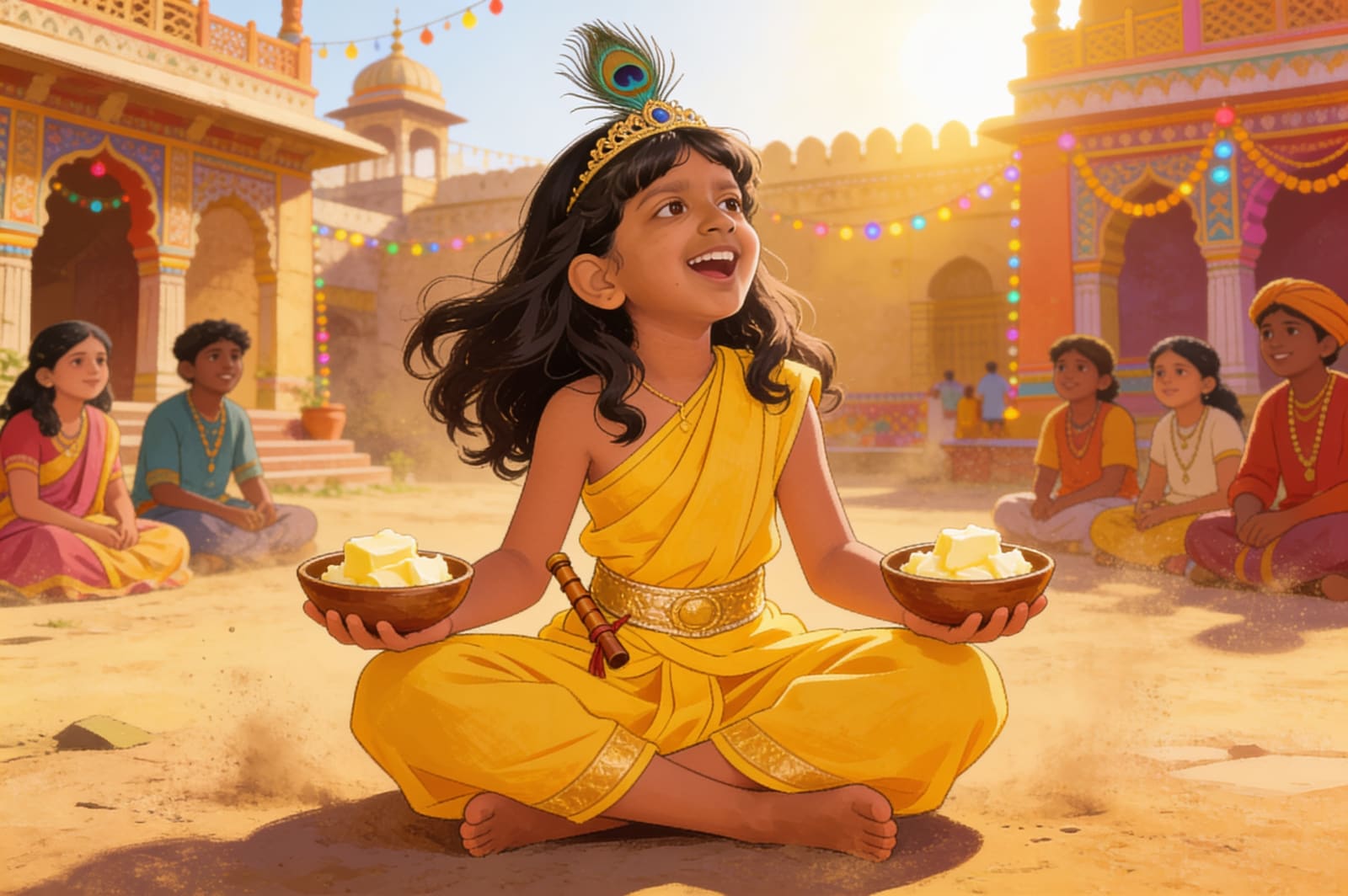 Shreya and the Butter Thief of Vrindavan — illustration for page 7