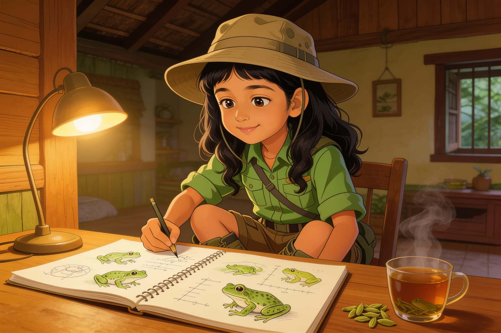 Shreya and the Five Frogs of Coorg — illustration for page 8