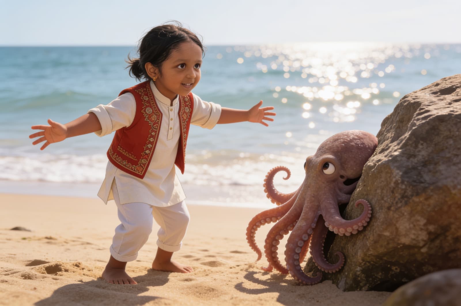 Aahana and the Shy Octopus — illustration for page 3