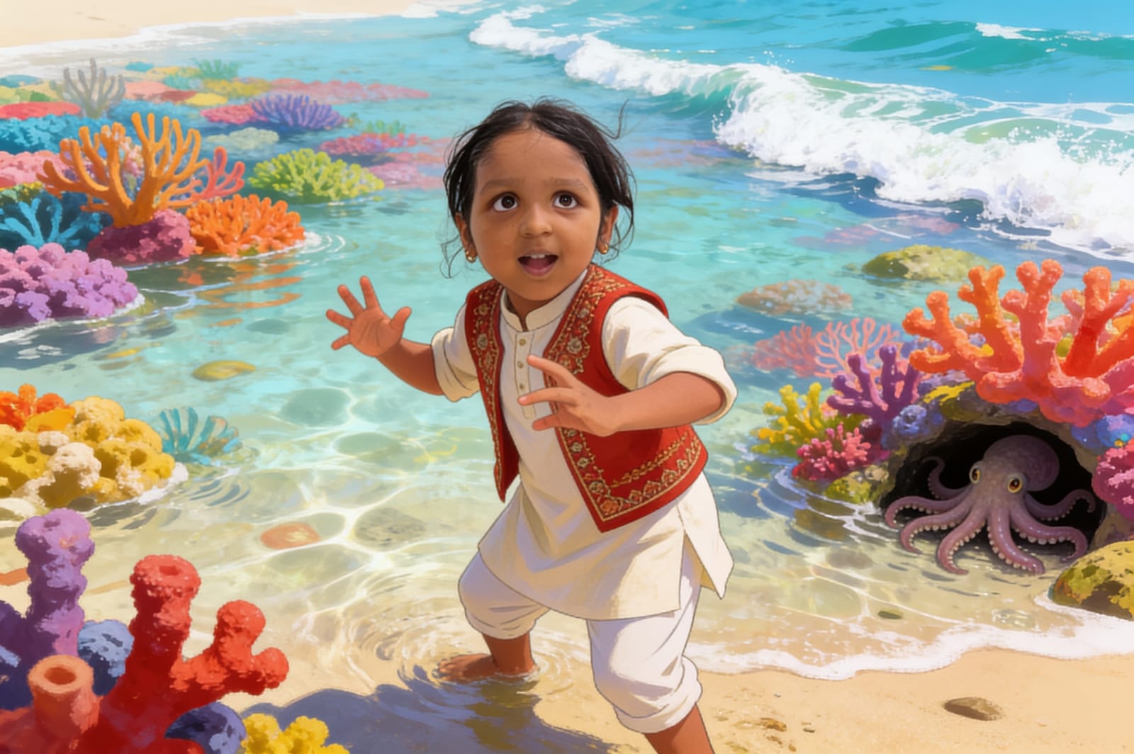 Aahana and the Shy Octopus — illustration for page 4