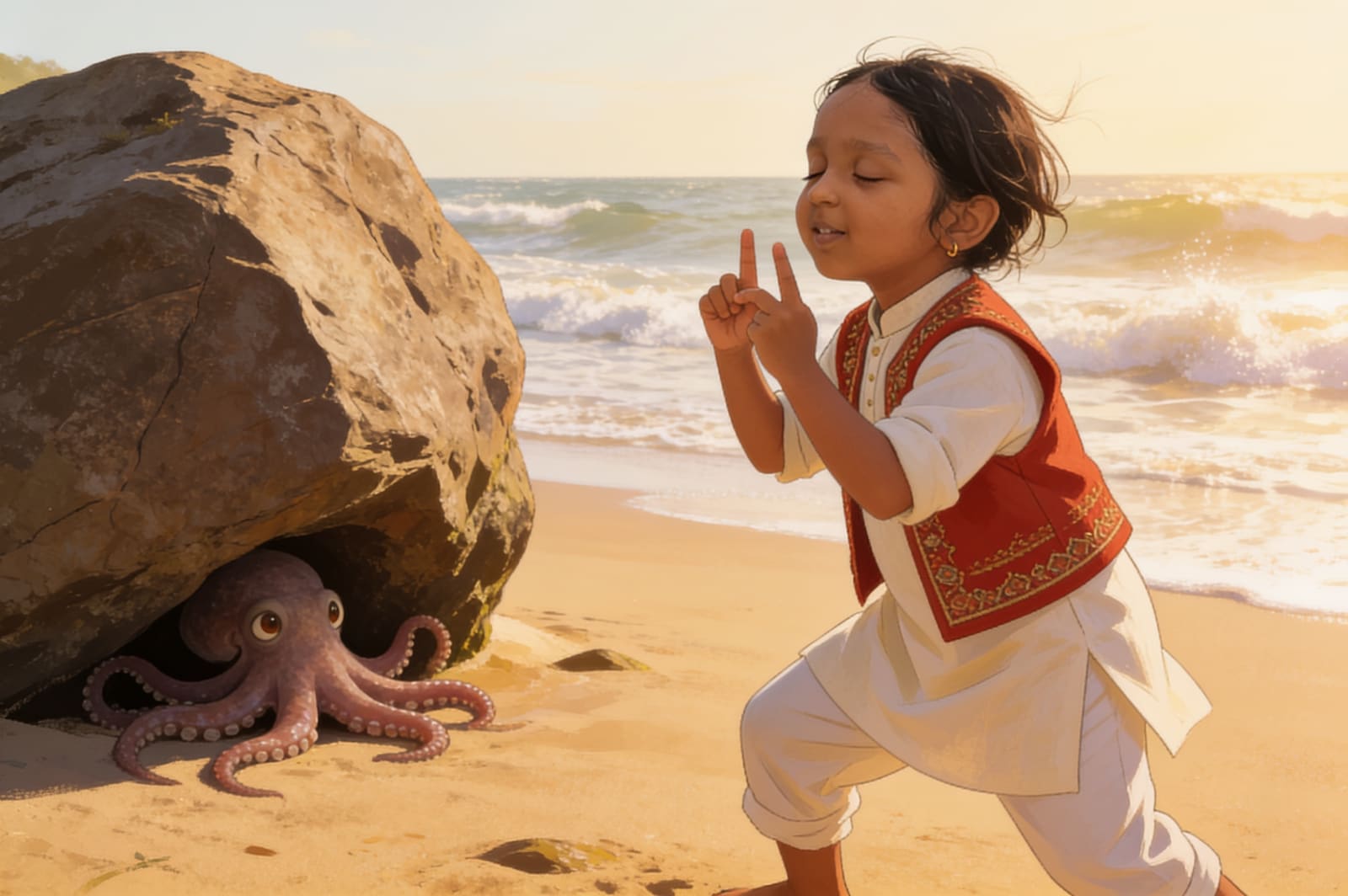 Aahana and the Shy Octopus — illustration for page 5
