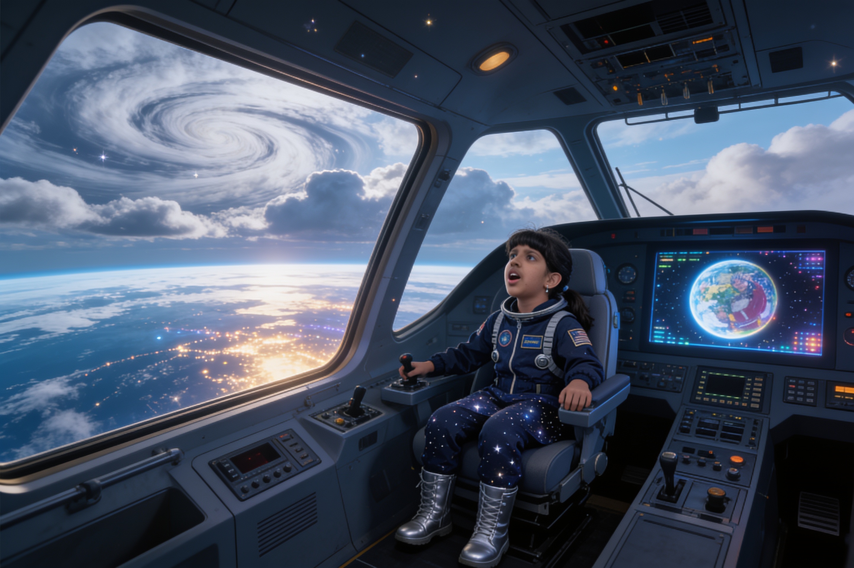 Shreyam and the Lights From Orbit — illustration for page 1