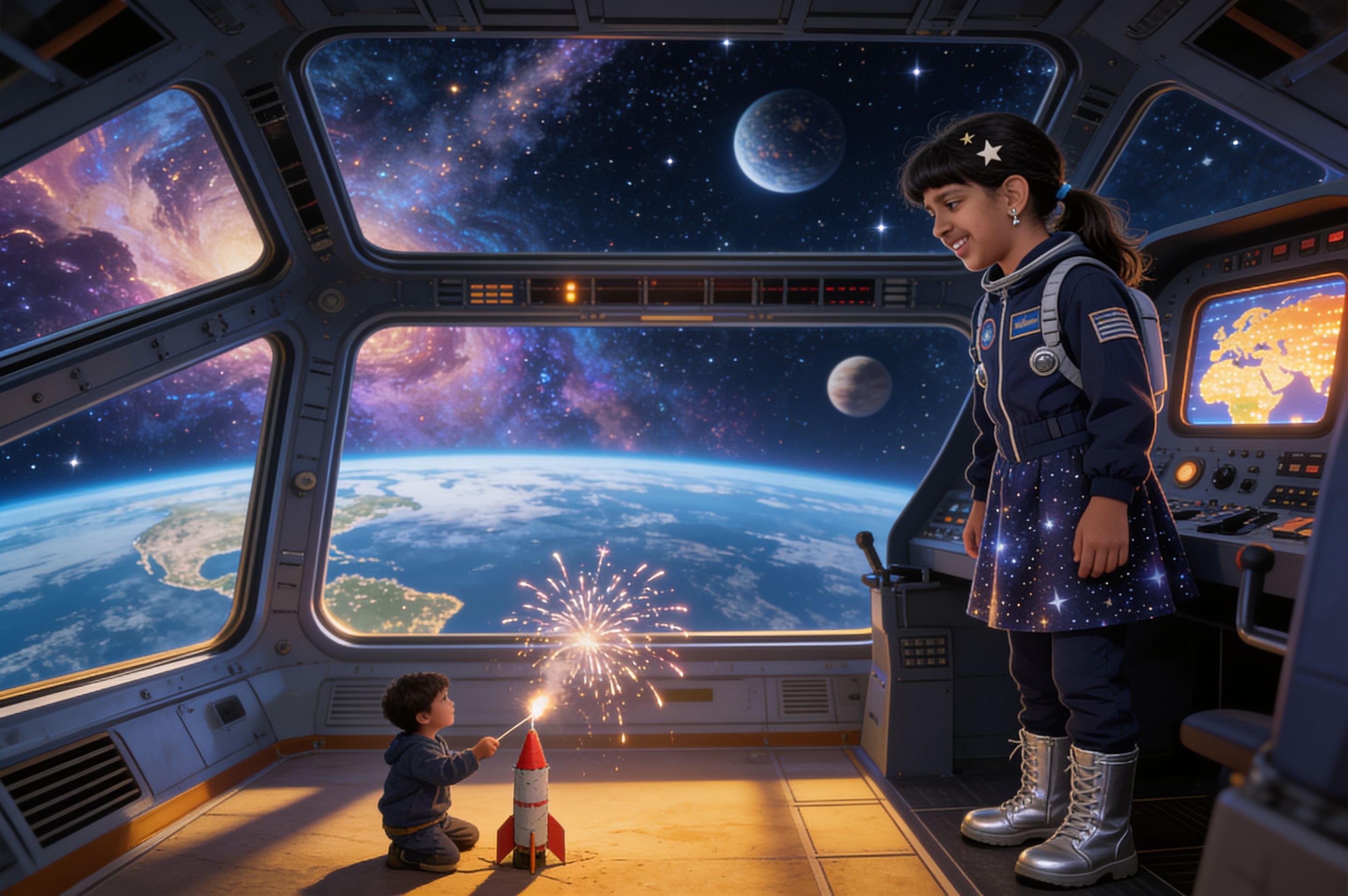 Shreyam and the Lights From Orbit — illustration for page 8