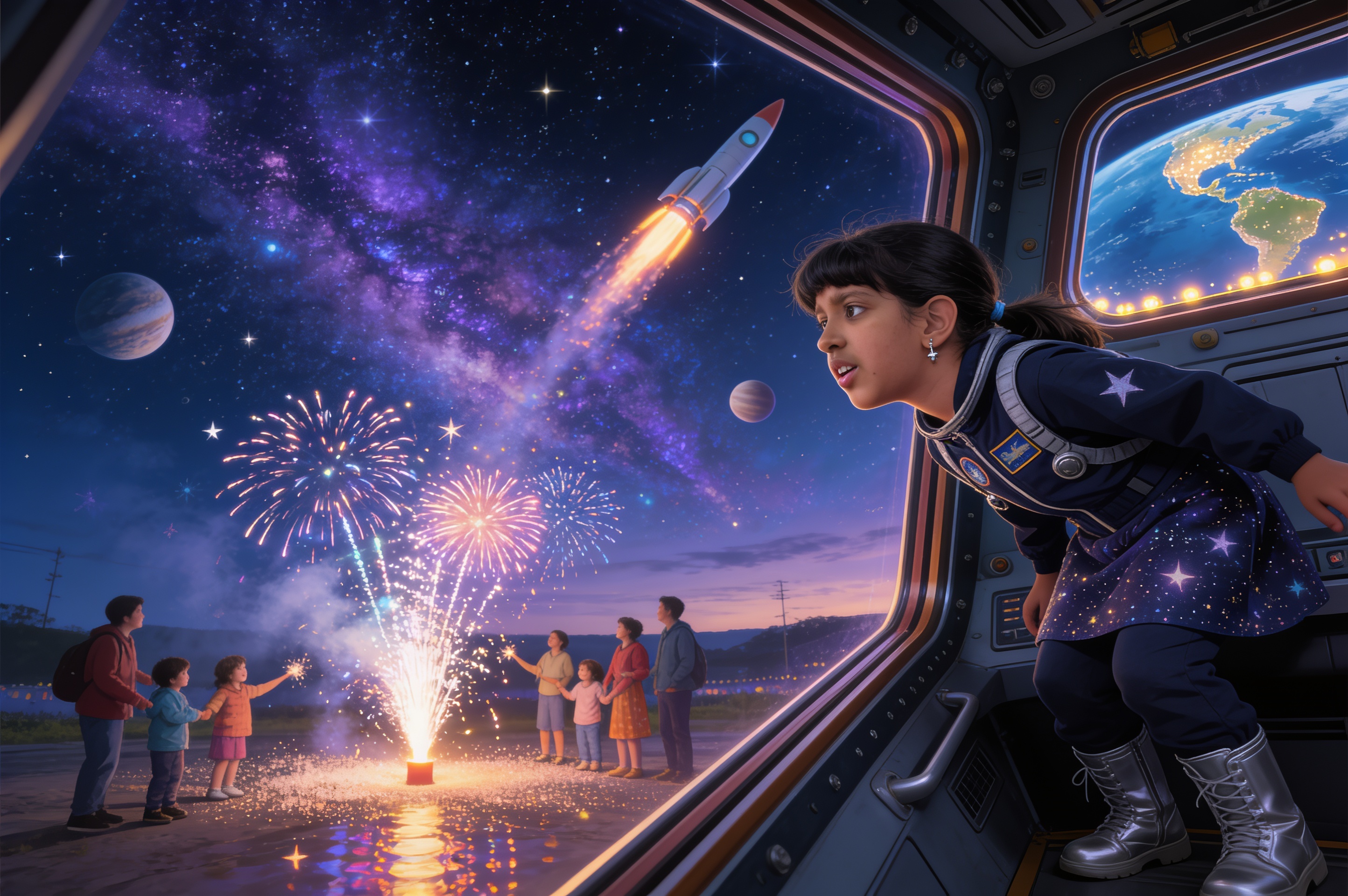 Shreyam and the Lights From Orbit — illustration for page 5