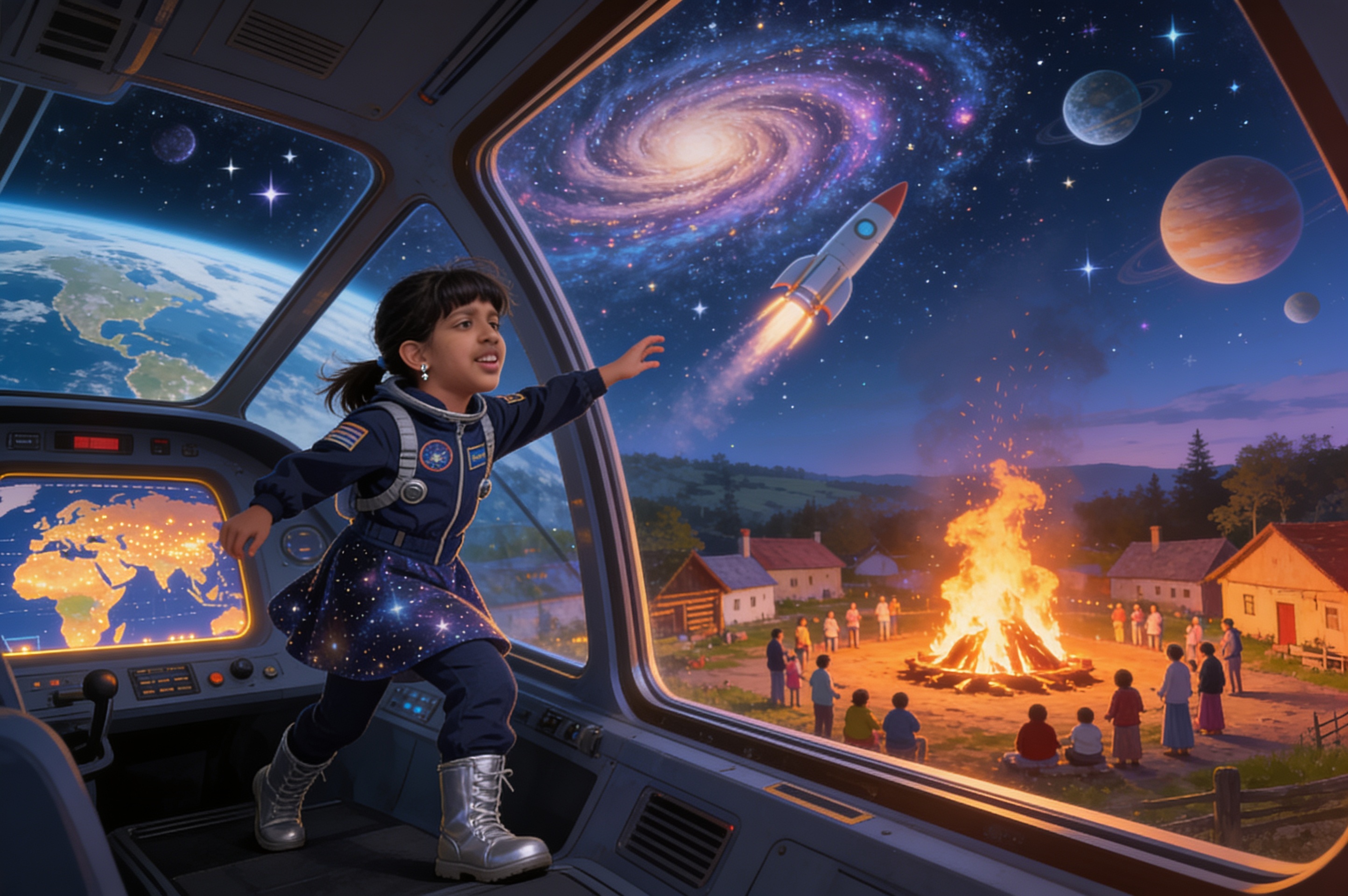 Shreyam and the Lights From Orbit — illustration for page 4