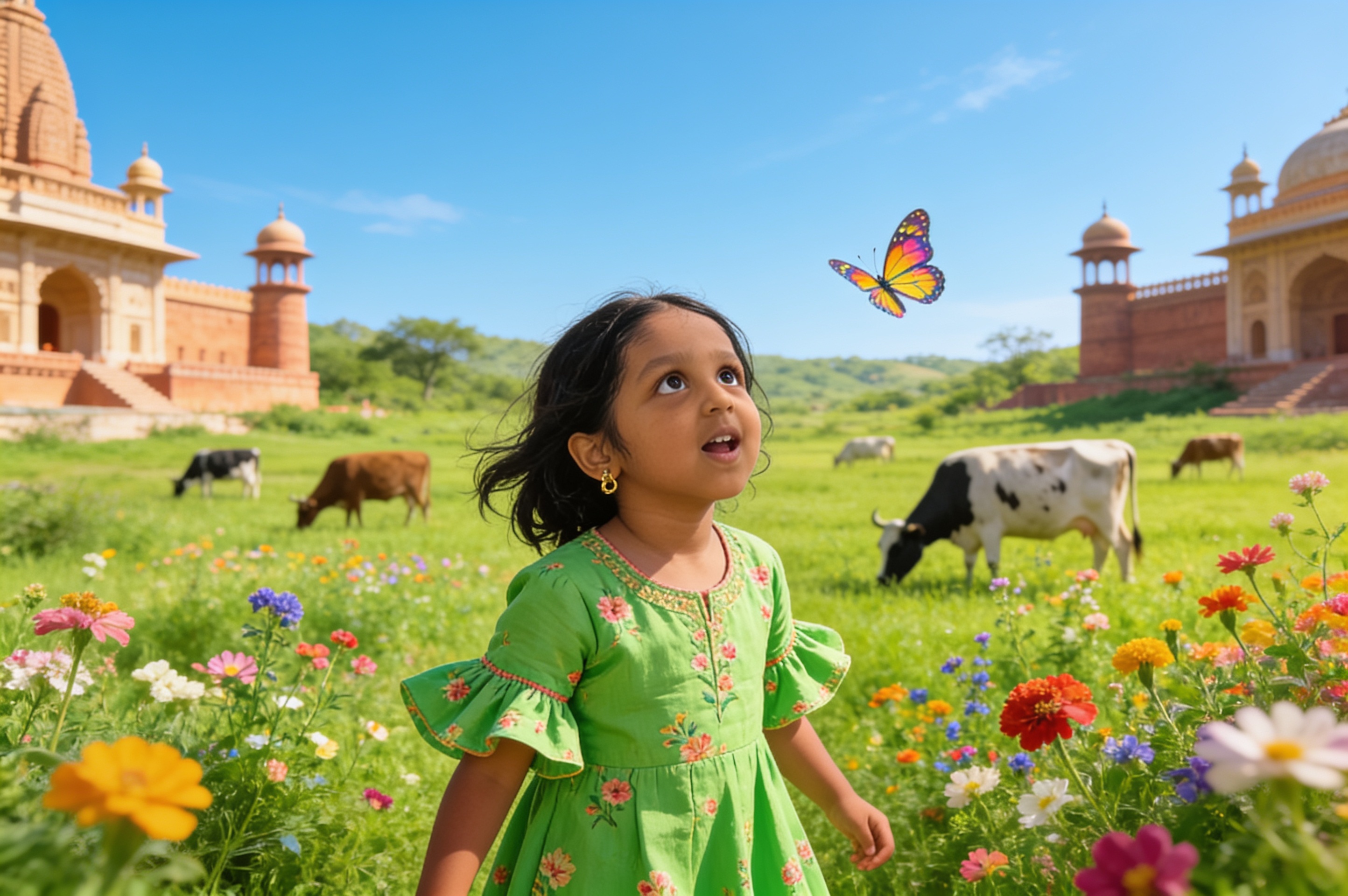 Aahana's Krishna Adventure and the big leaf umbrella — illustration for page 2