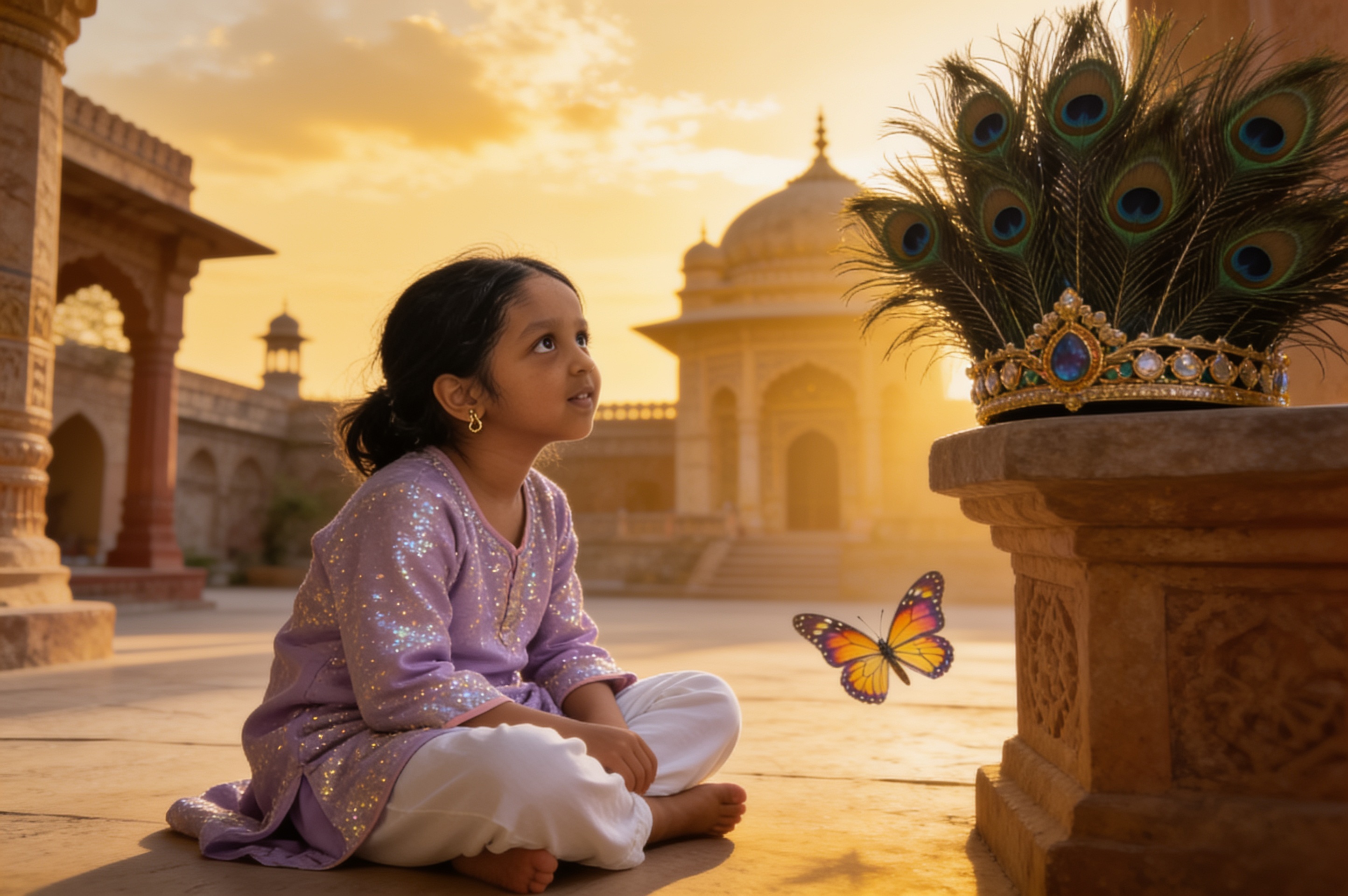 Aahana's Krishna Adventure and the big leaf umbrella — illustration for page 16