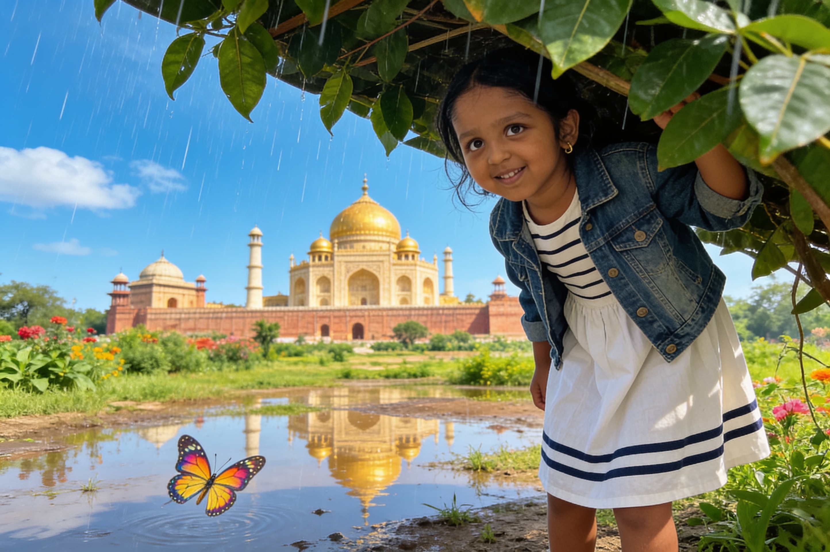 Aahana's Krishna Adventure and the big leaf umbrella — illustration for page 9