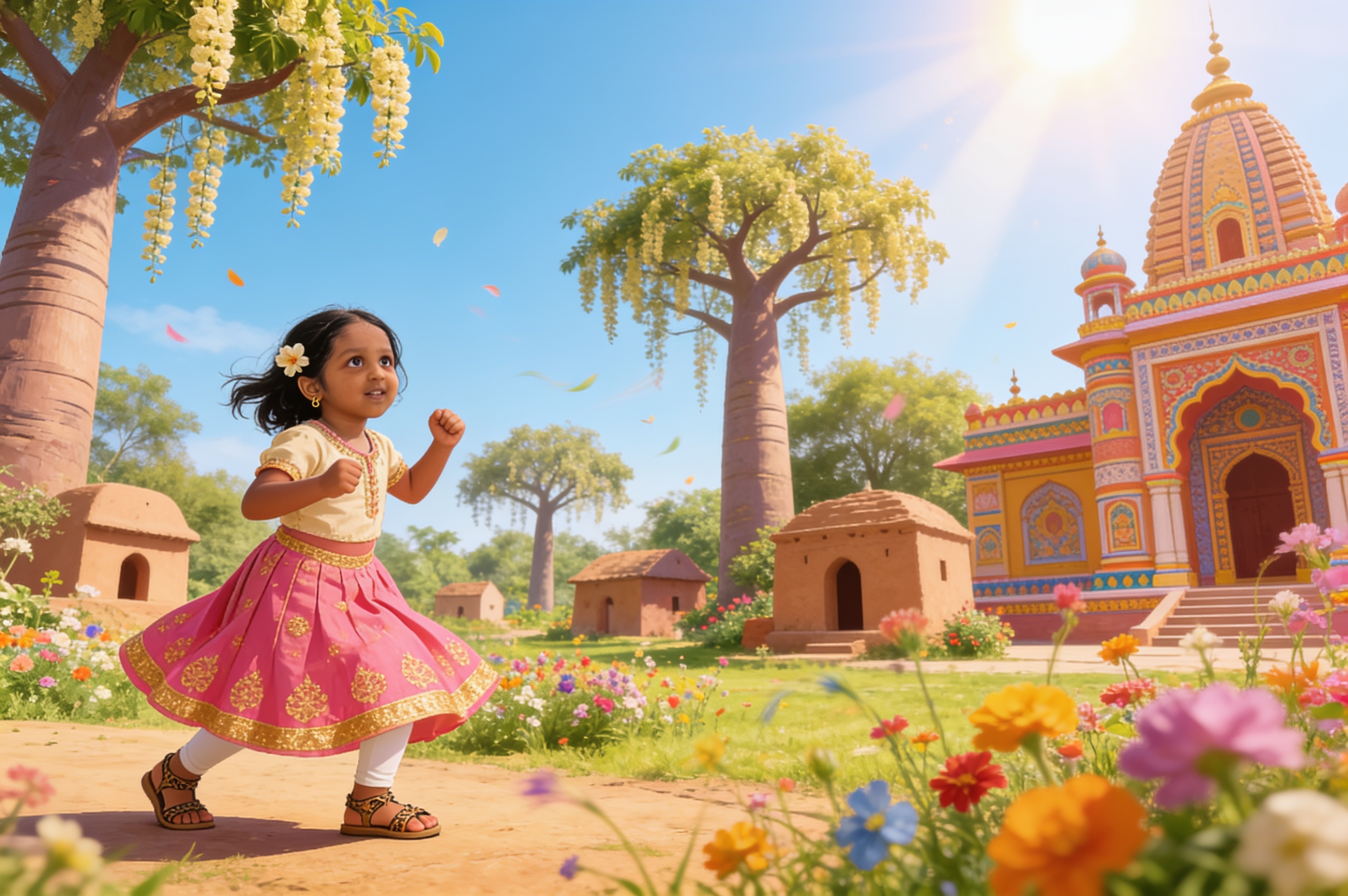 Aahana's Krishna Adventure and the big leaf umbrella — illustration for page 3