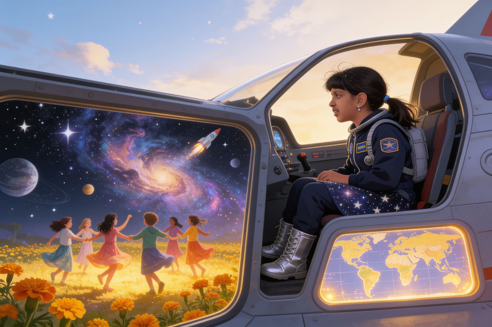 Shreyam and the Lights From Orbit — illustration for page 9