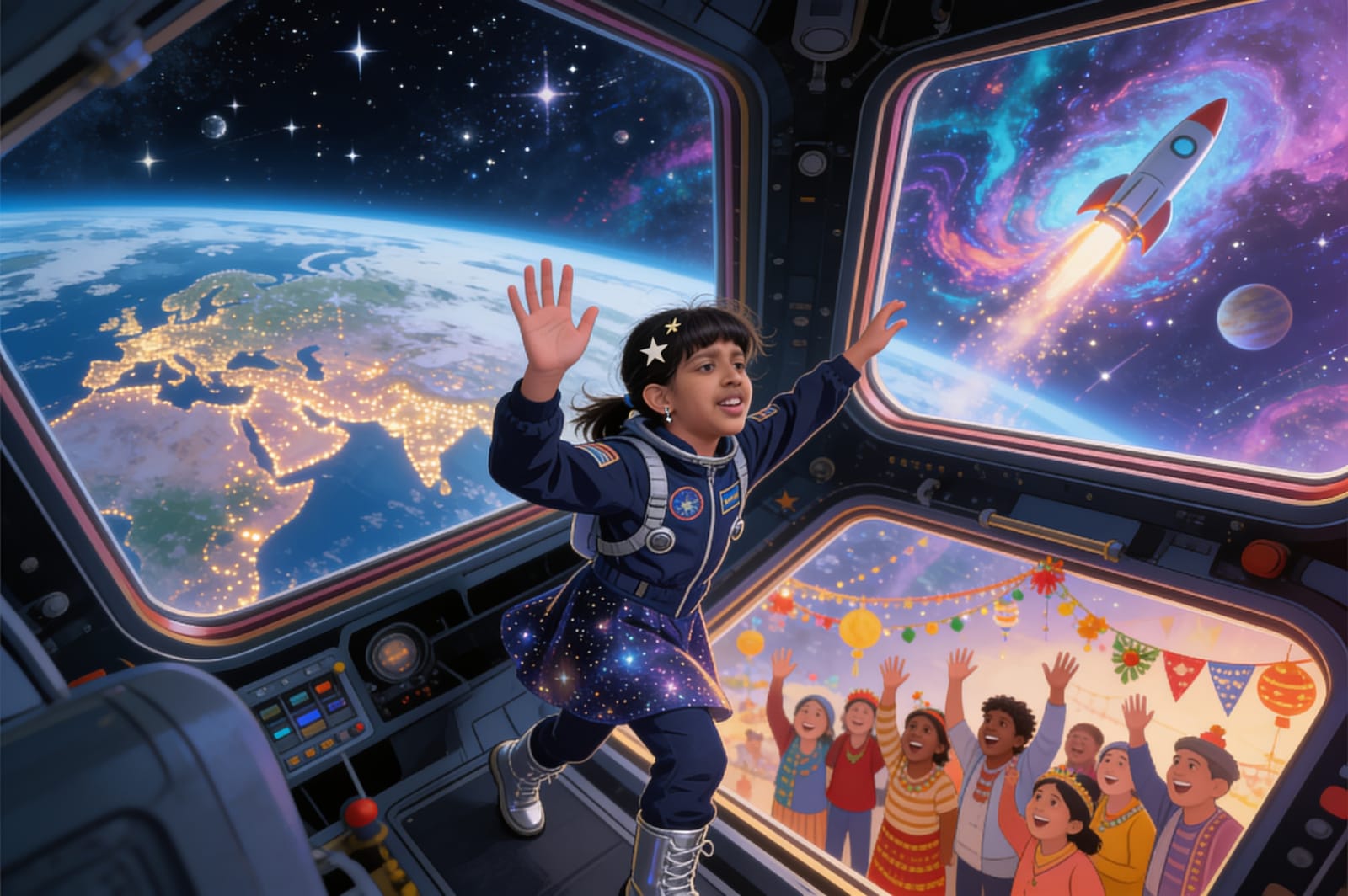 Shreyam and the Lights From Orbit — illustration for page 13