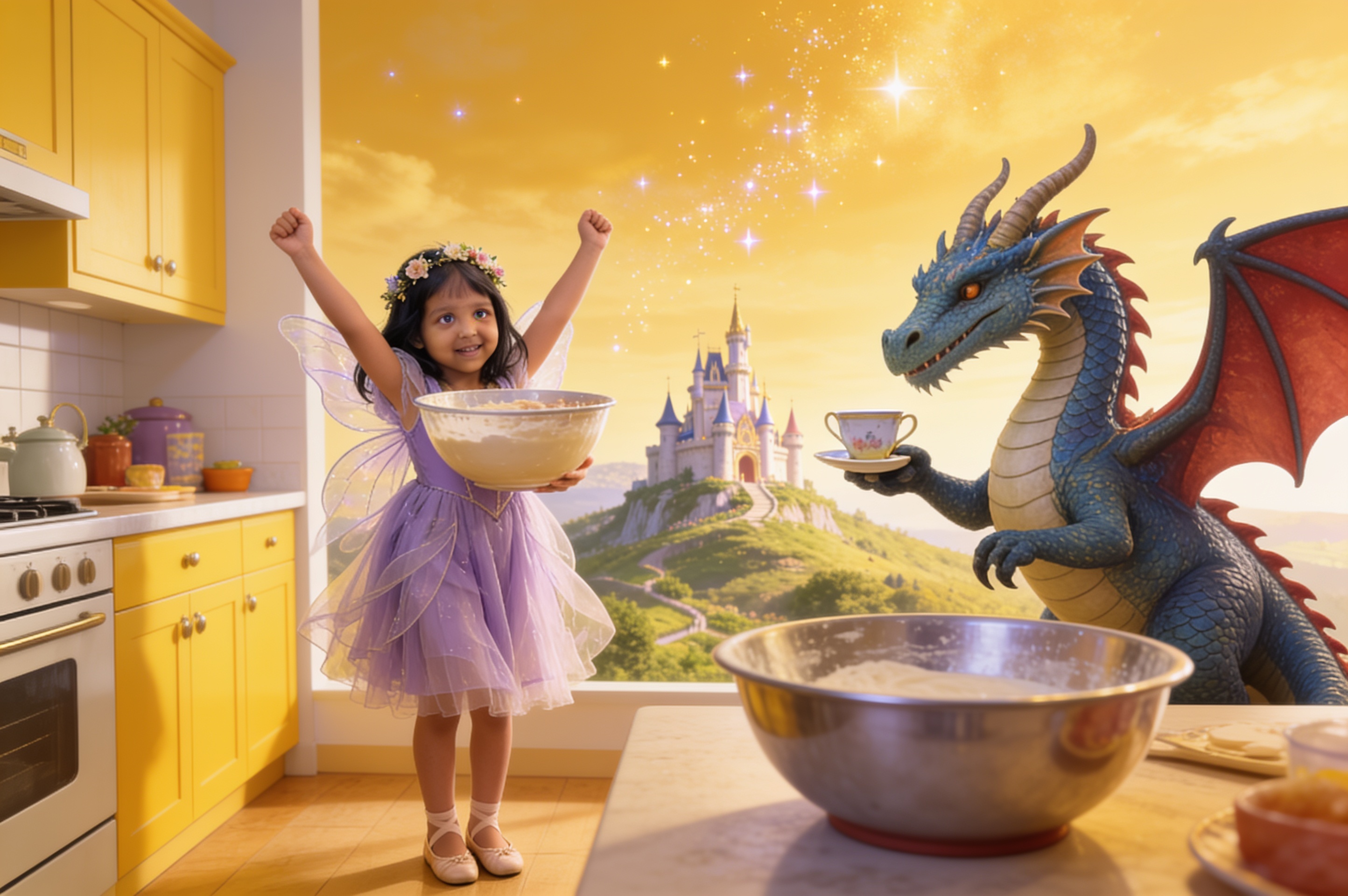 Aahana and the Dragon Who Came to Tea — illustration for page 7