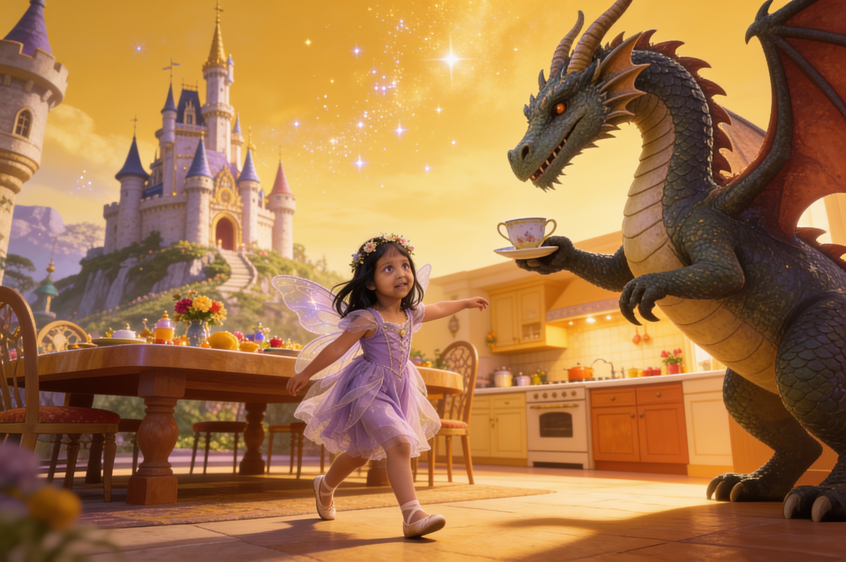 Aahana and the Dragon Who Came to Tea — illustration for page 4