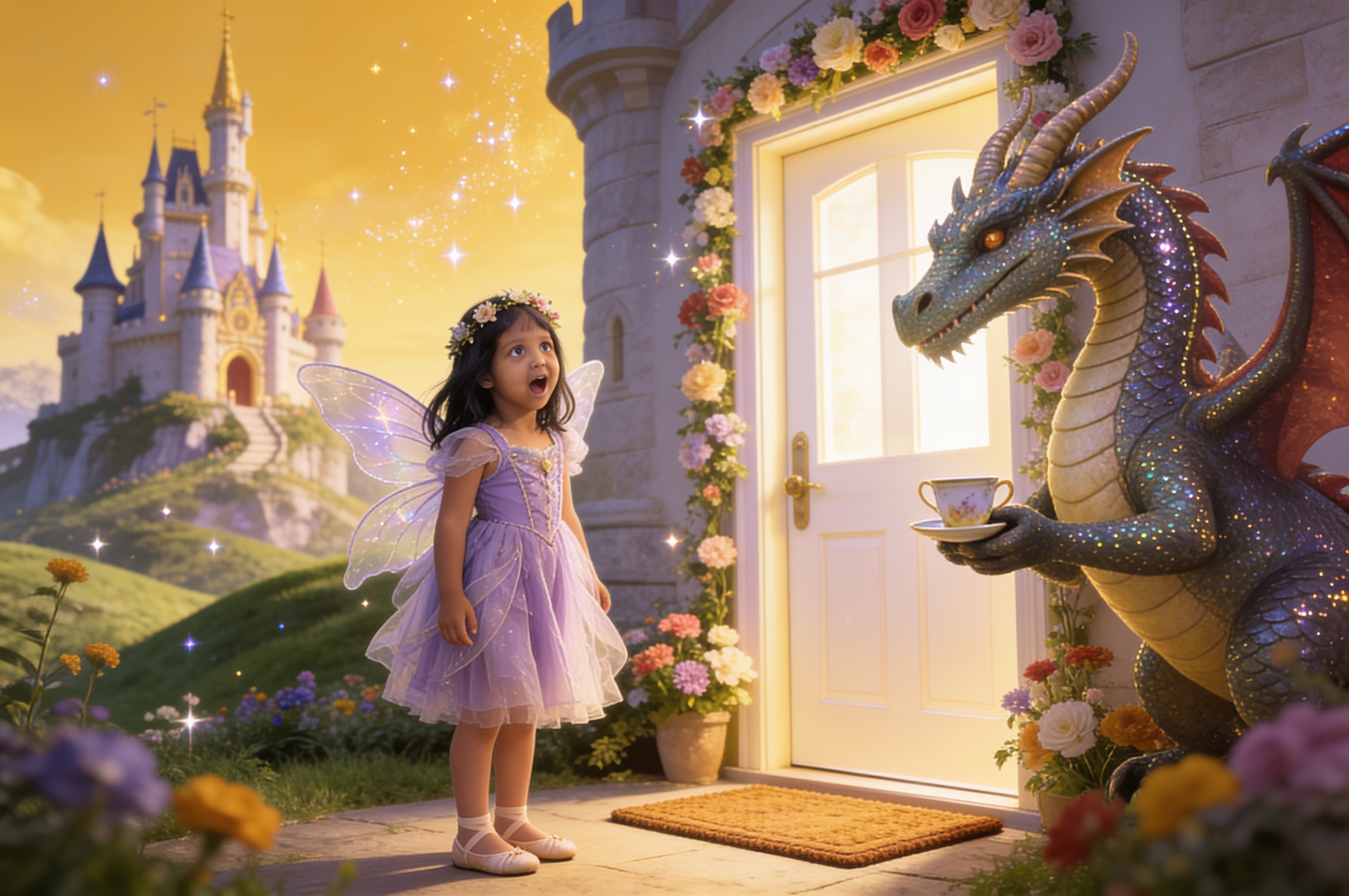 Aahana and the Dragon Who Came to Tea — illustration for page 3