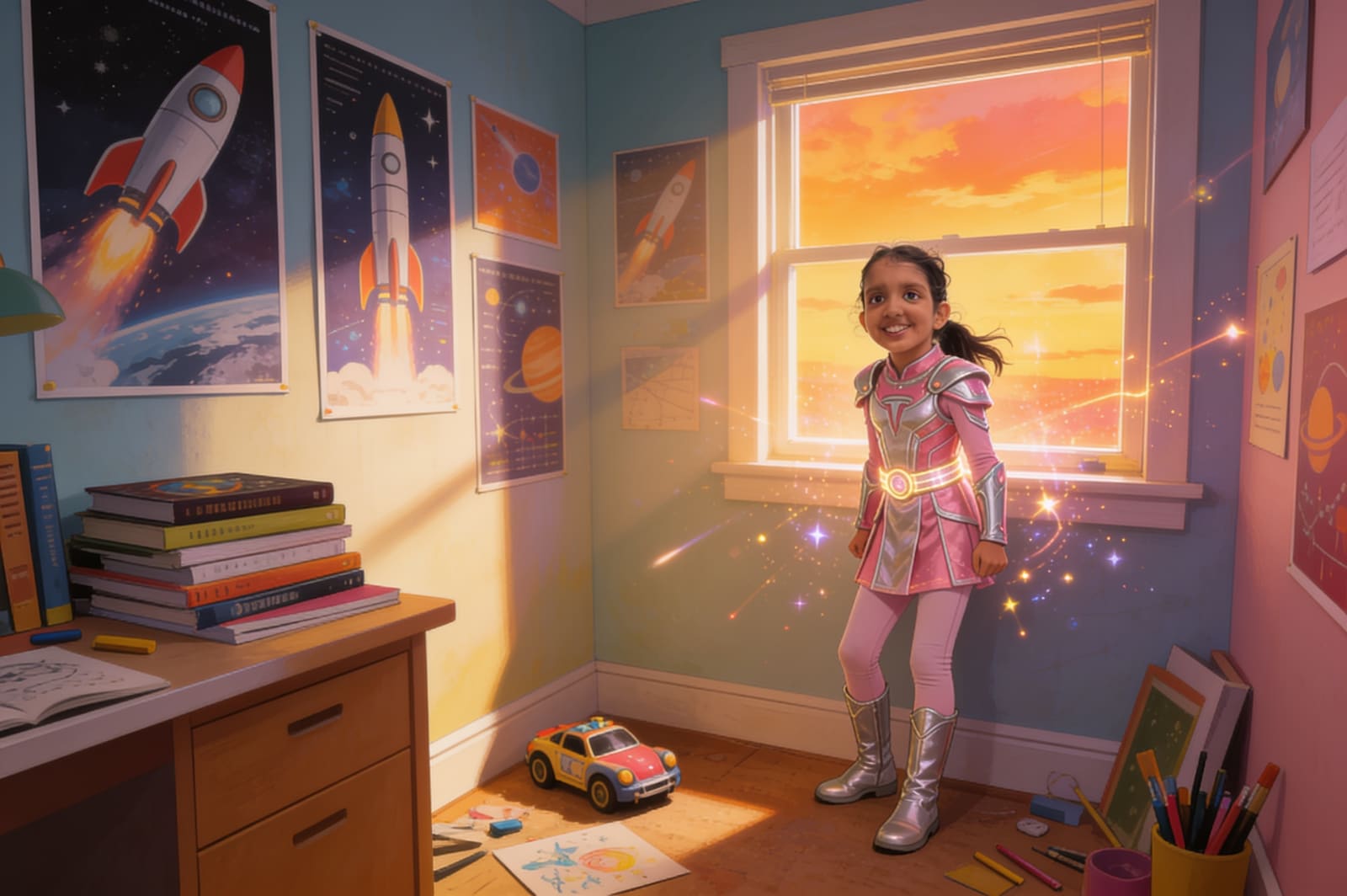 Shreya and the Flying Tesla — illustration for page 1
