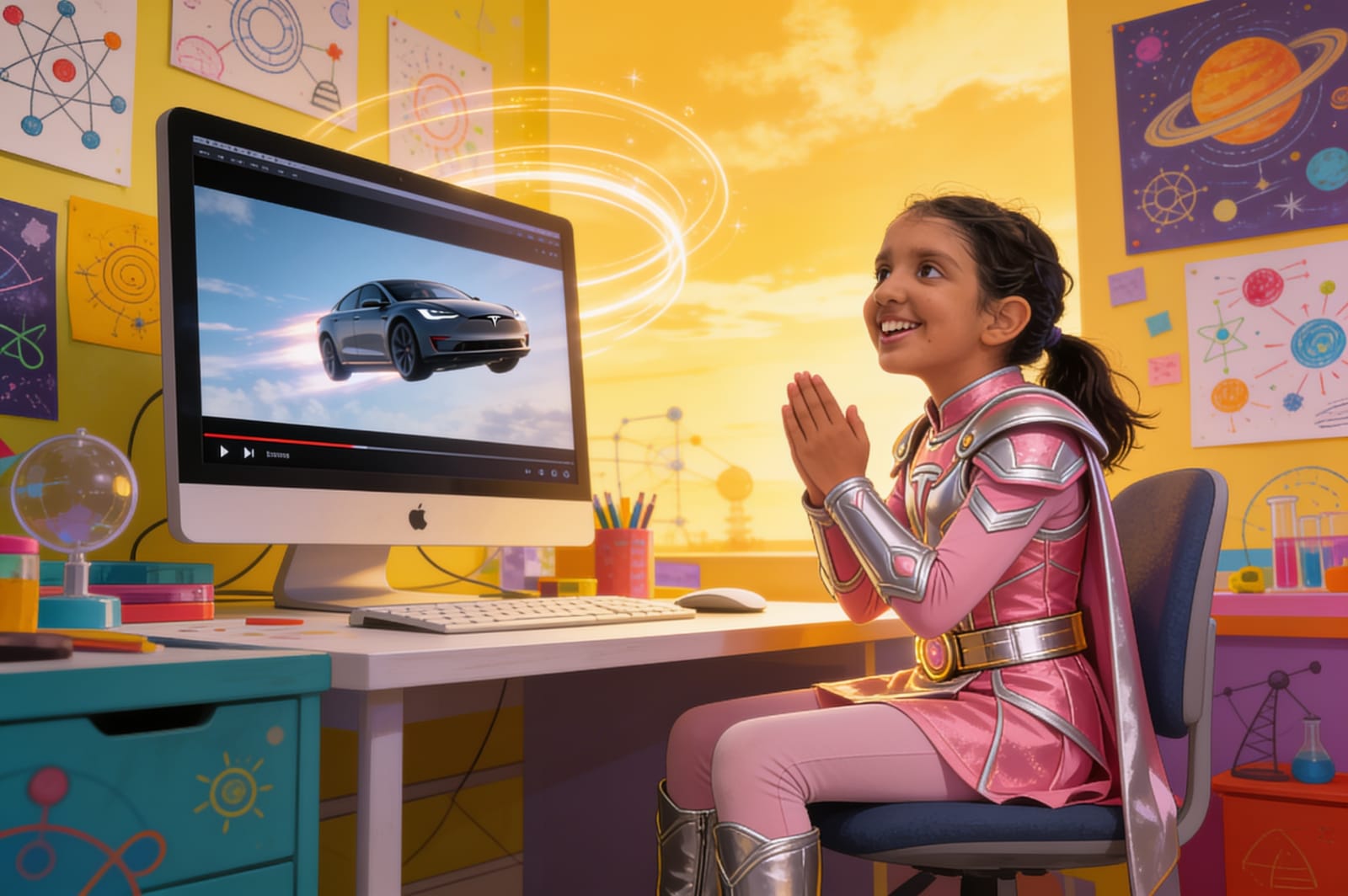 Shreya and the Flying Tesla — illustration for page 8