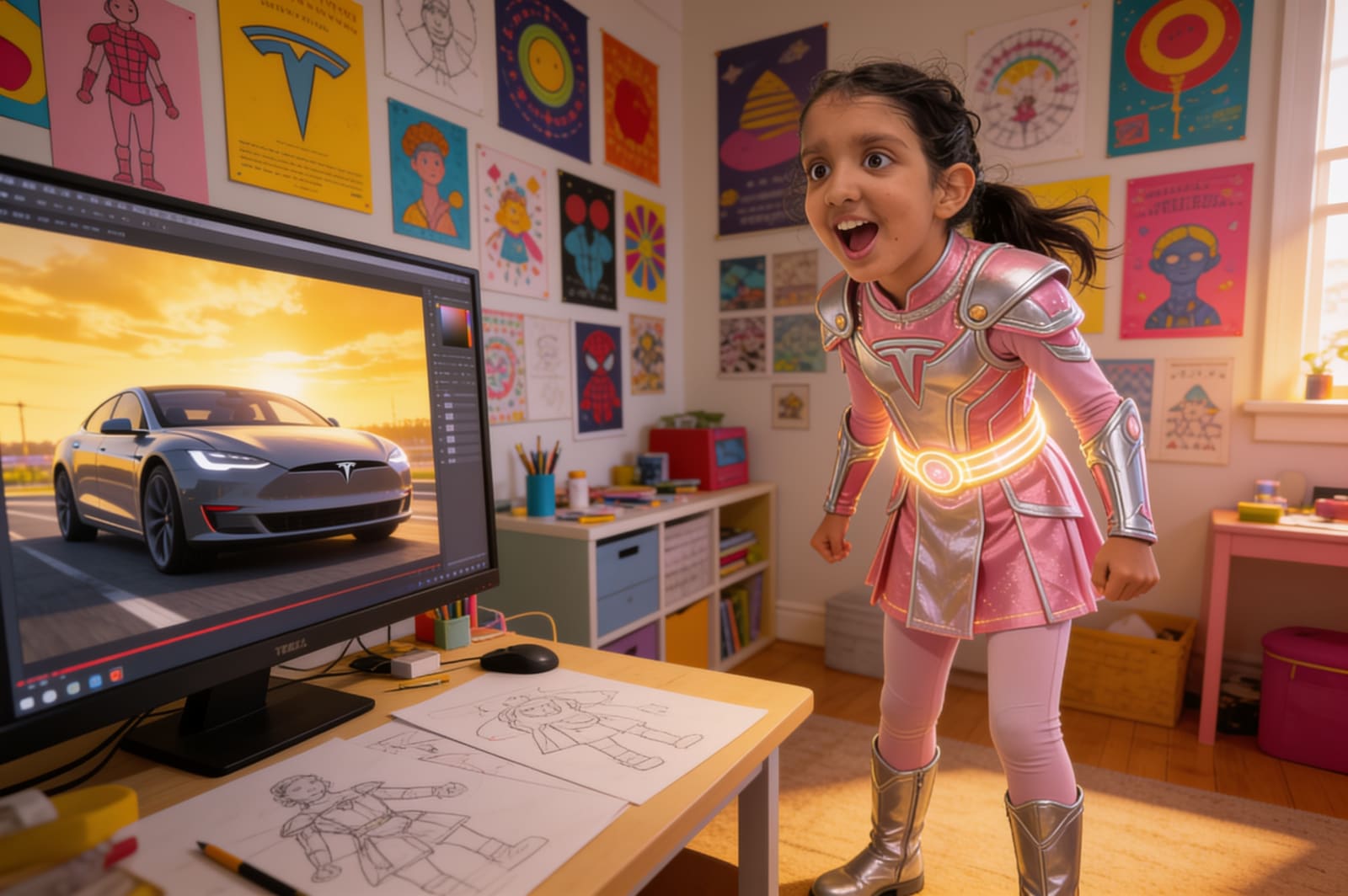 Shreya and the Flying Tesla — illustration for page 9