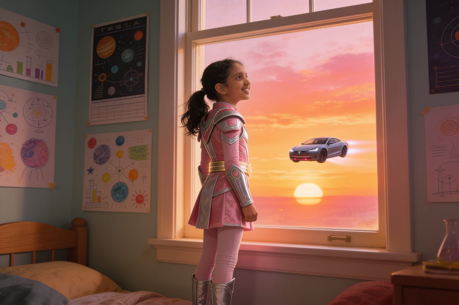 Shreya and the Flying Tesla — illustration for page 14
