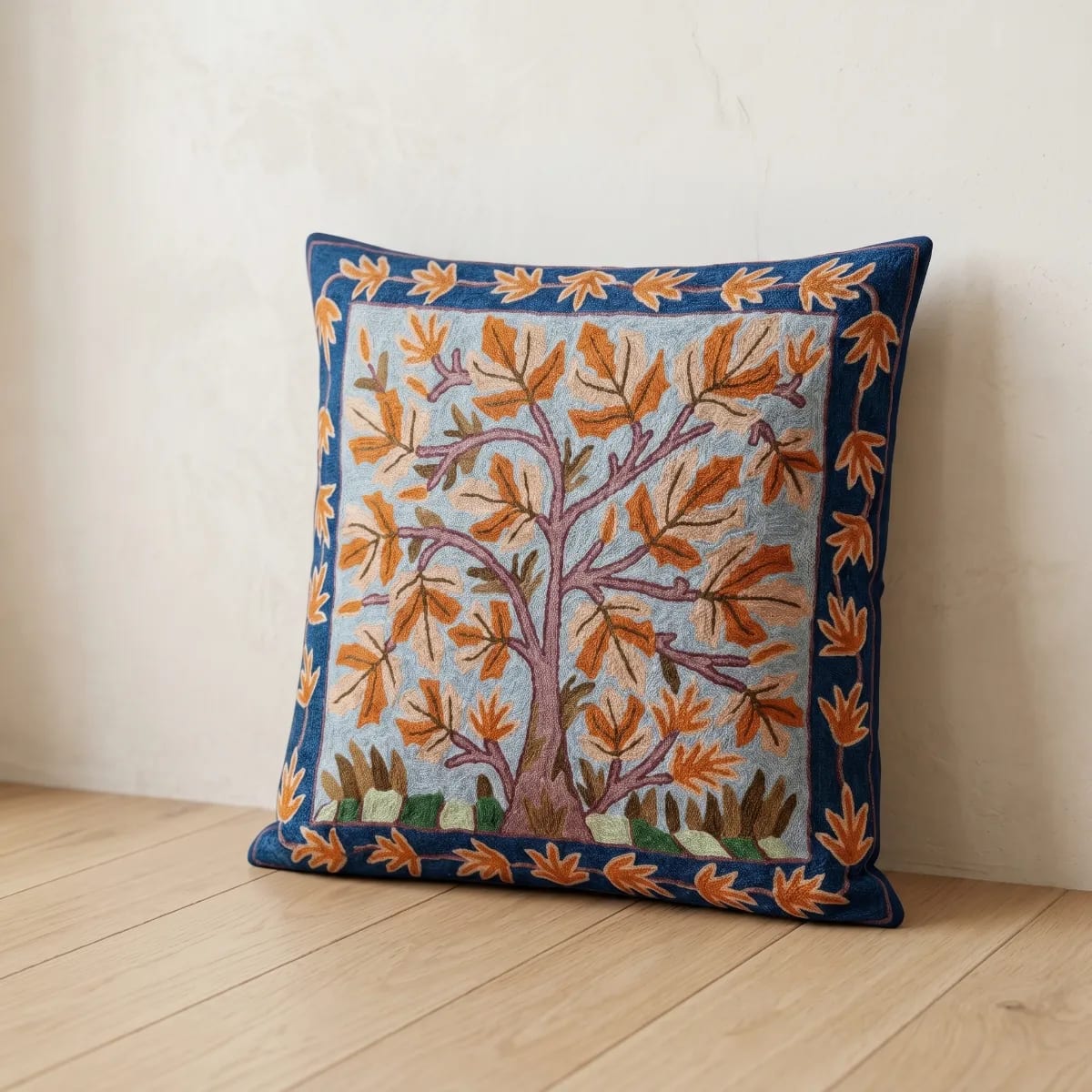 Allover Hand Embroidered Kashmiri Crewel 16×16 Cushion Cover