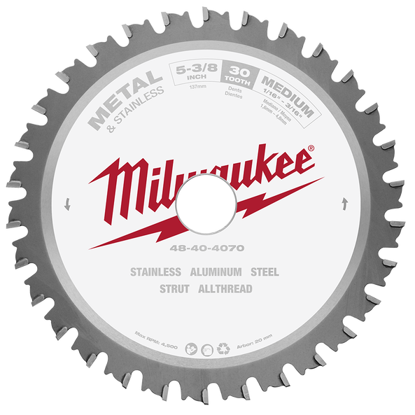 MILWAUKEE 48404070 137mm (5-3/8") 30T Metal & Stainless Circular Saw Blade