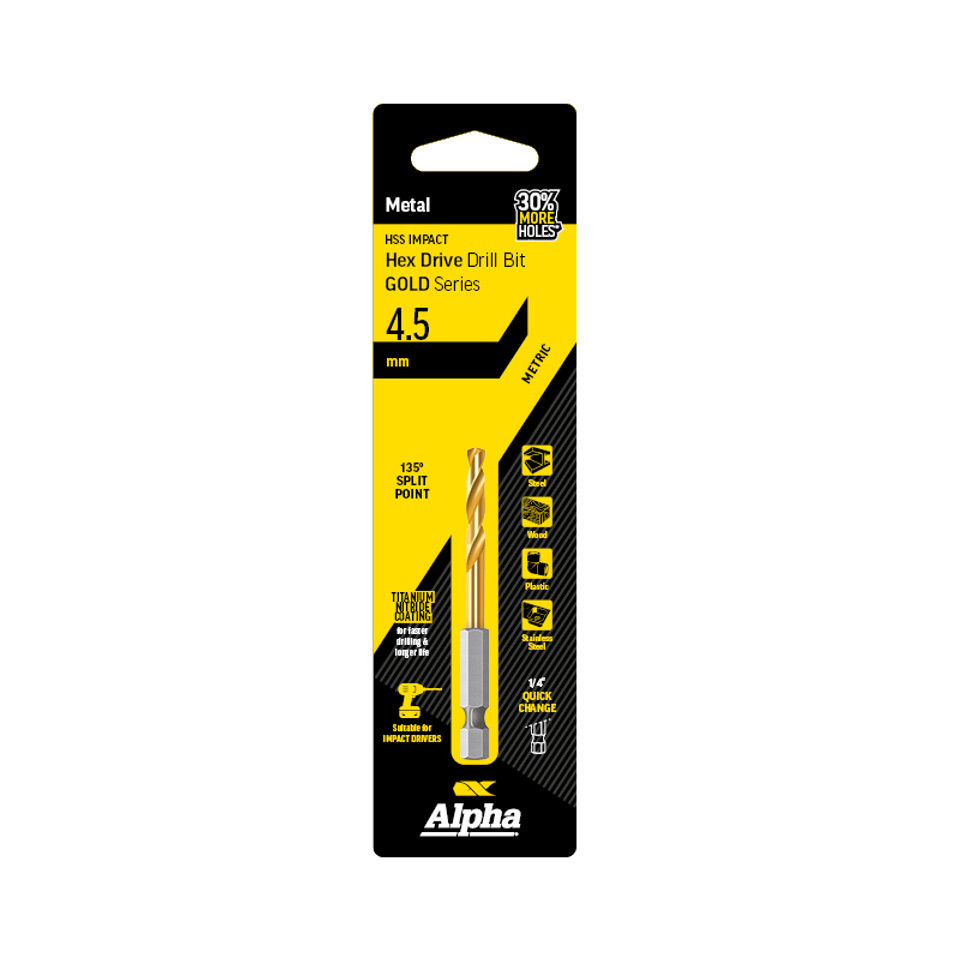 Alpha Gold Series HSS Impact HEX Drive Drill Bit 4.5mm