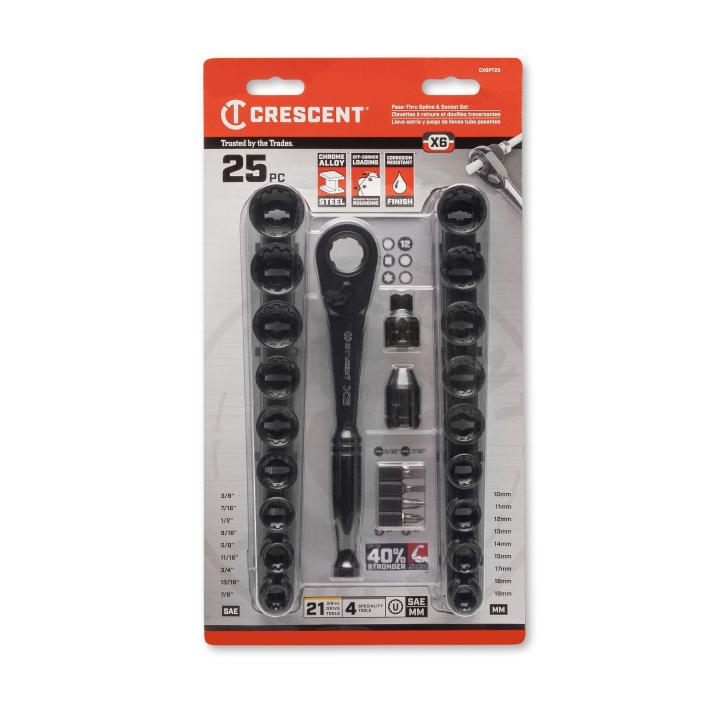 CRESCENT CX6PT25 25 Piece Pass-Thru Standard Spline Mechanics Tool Set