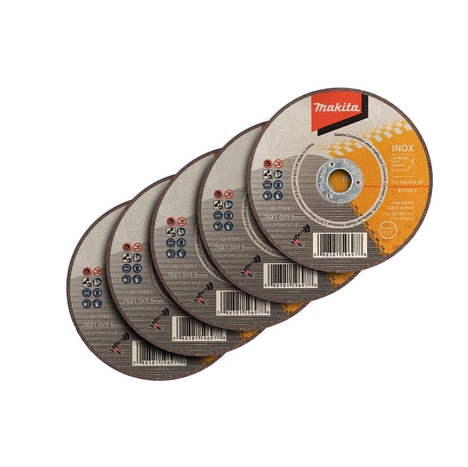MAKITA 76mm X 1.0mm (3") 5-Pack Stainless Cut-off Wheel